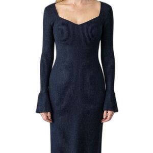 LOFT Navy Metallic Ribbed Knit Sweater Dress Long Sleeve Sz Sm NEW YEAR'S EVE